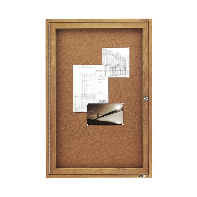 ACCO BRANDS USA, LLC Quartet 363  Enclosed Bulletin Board, 36in x 24in, Wood Frame With Oak Finish