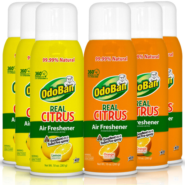 CLEAN CONTROL CORPORATION 97360L3O3-OD OdoBan Real Citrus Air Freshener 360 deg. Spray, Lemon And Orange, 10 Oz, Pack Of 6 Bottles