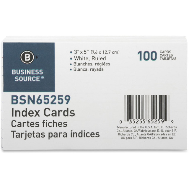 SP RICHARDS 65259 Business Source Ruled Index Cards - 5in Width x 3in Length - 100 / Pack