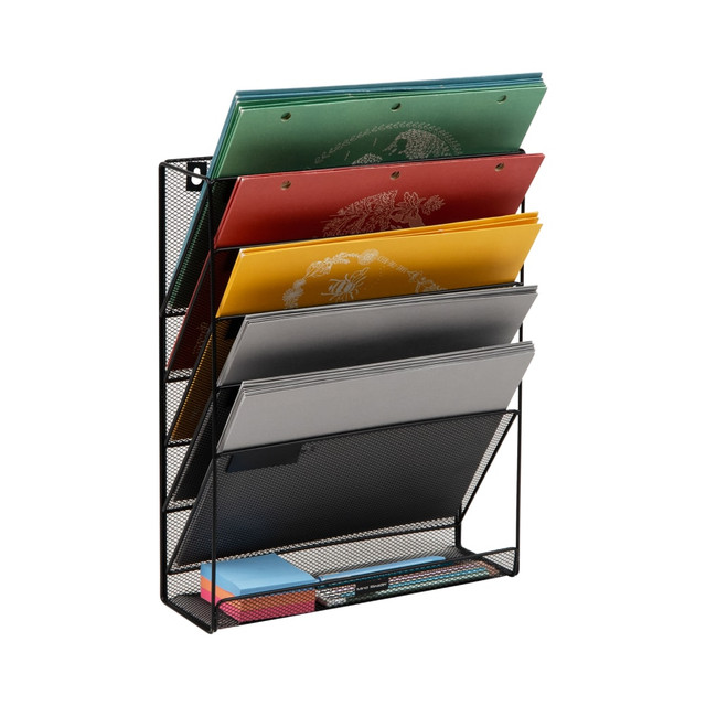 EMS MIND READER LLC MAGSTACK-BLK Mind Reader 5-Tier Vertical File Storage Basket, 16inH x 4in W x 12-3/4in D, Black