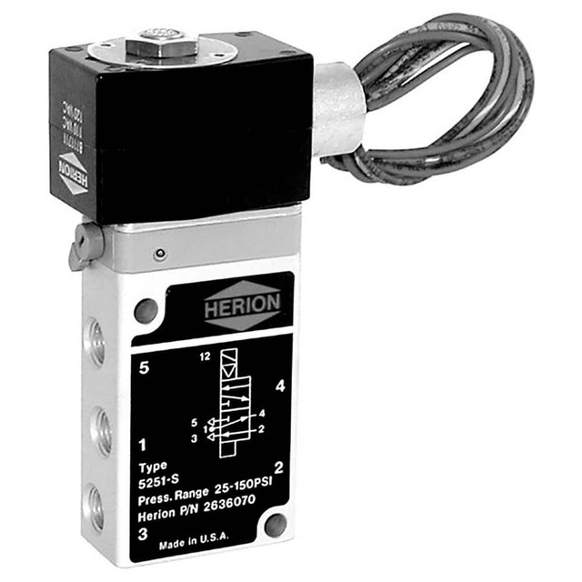 Norgren 263707002471206 Direct-Operated Solenoid Valves; Input Current: 110/120 ; Pressure: 30 - 150 ; Number of Positions: 5 Way 2 Position ; Actuator Type: Solenoid ; Return Type: Air ; Width (Decimal Inch - 4 Decimals): 1.3800