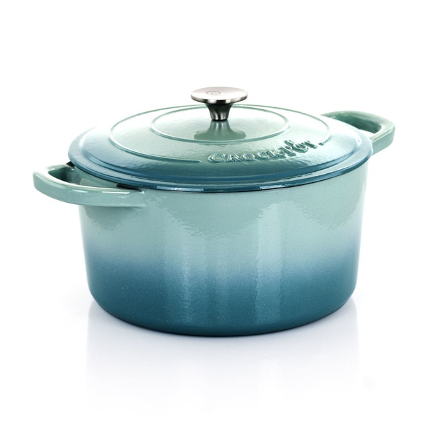 GIBSON OVERSEAS INC. Crock-Pot 995113369M  Artisan 2-Piece Enameled Cast Iron Dutch Oven, 7 Quarts, Aqua Blue