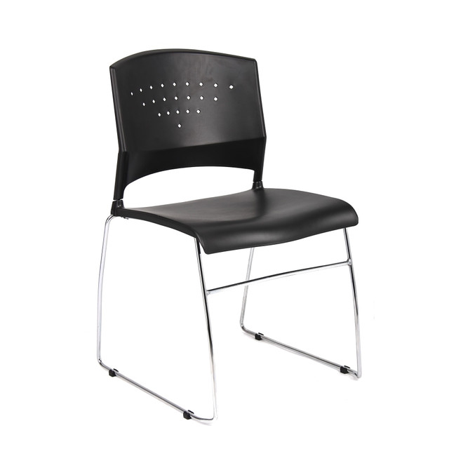 NORSTAR OFFICE PRODUCTS INC. B1400-BK-4 Boss Office Products Stack Chairs, Black/Chrome, Set Of 4 Chairs