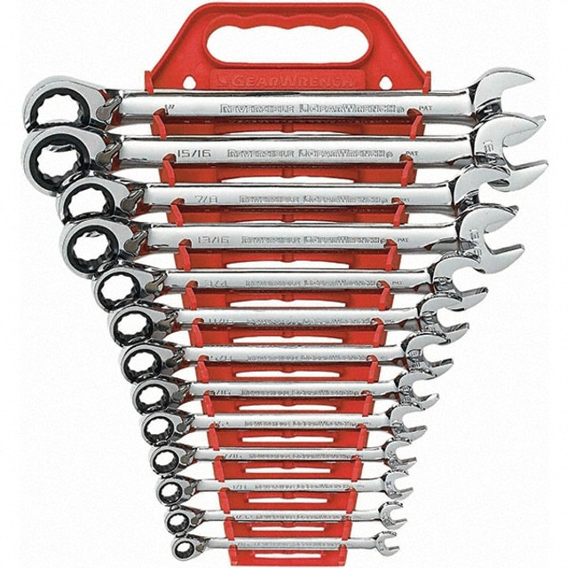 GEARWRENCH 9509N Combination Wrench Set: 13 Pc, 1" 1/2" 11/16" 11/32" 13/16" 15/16" 3/4" 3/8" 5/16" 5/8" 7/16" 7/8" & 9/16" Wrench, Inch