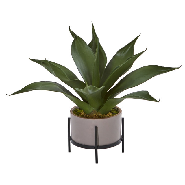NEARLY NATURAL INC. 4241 Nearly Natural Agave Succulent 14inH Plastic Plant With Decorative Planter, 14inH x 9inW x 9inD, Green NEARLY NATURAL INC. 4241 Nearly Natural Agave Succulent 14inH Plastic Plant With Decorative Planter, 14inH x 9inW x 9inD, Green