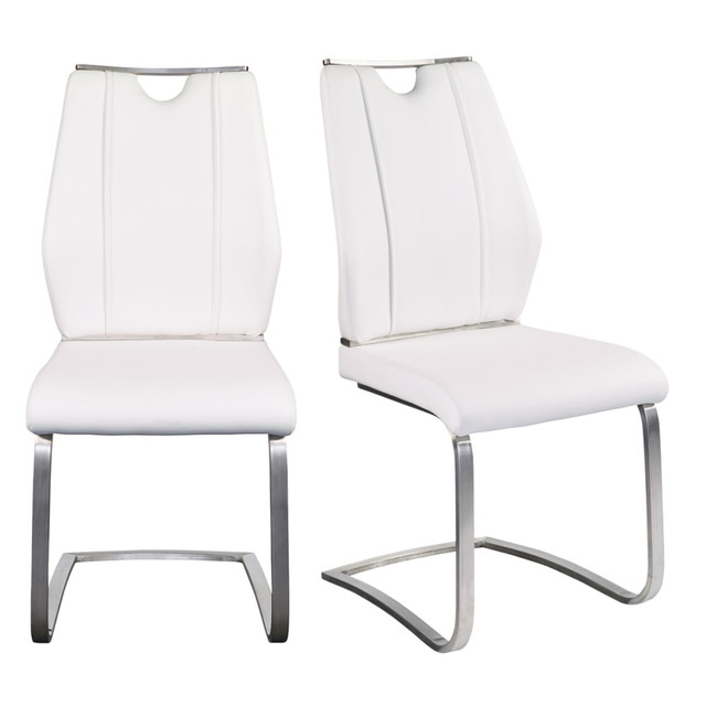 EURO STYLE, INC. Eurostyle 81013WHT  Lexington Side Chairs, White/Brushed Steel, Set Of 2 Chairs