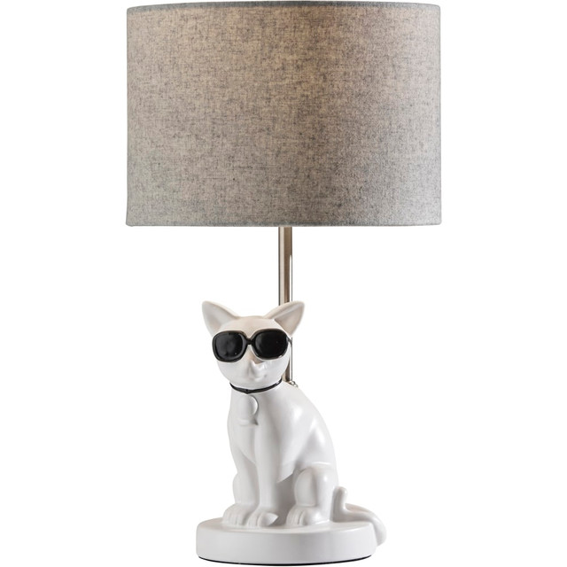 ADESSO INC SL3707-02 Adesso Simplee Sunny Cat Table Lamp, 18inH, Light Gray Shade/White Base