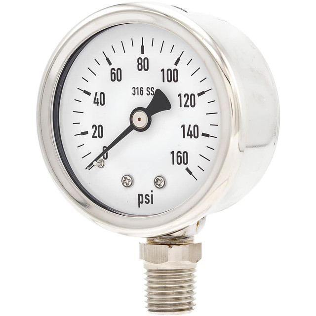 PIC Gauges PRO-301L-204F Pressure Gauges; Gauge Type: Industrial Pressure Gauges ; Scale Type: Single ; Accuracy (%): 3-2-3% ; Dial Type: Analog ; Thread Type: NPT ; Bourdon Tube Material: 316 Stainless Steel