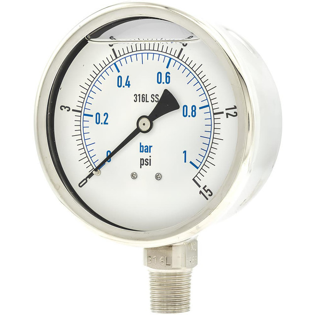 PIC Gauges PRO301L402B-01 Pressure Gauges; Gauge Type: Industrial Pressure Gauges ; Scale Type: Dual ; Accuracy (%): 1% full-scale ; Dial Type: Analog ; Thread Type: NPT ; Bourdon Tube Material: 316 Stainless Steel