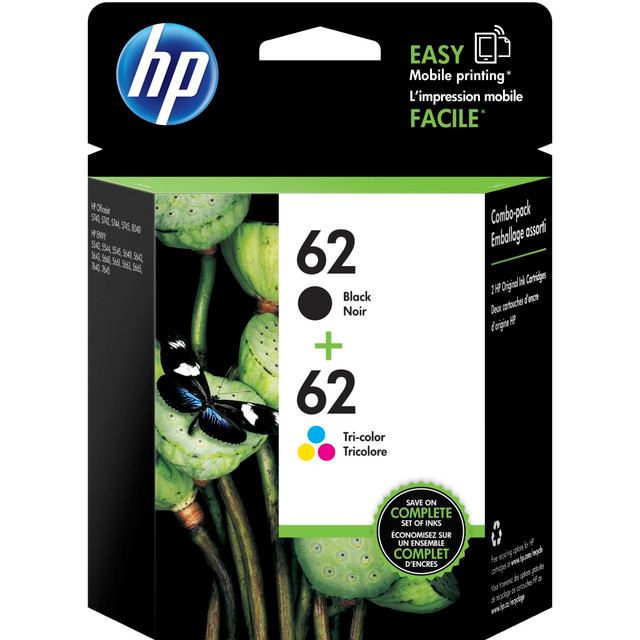 HP INC. N9H64FN HP 62 Black And Tri-Color Ink Cartridges, Pack Of 2, N9H64FN