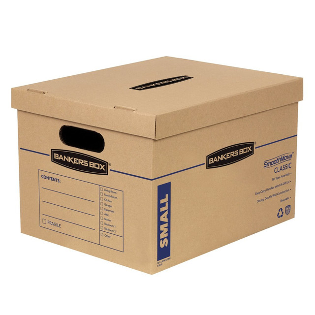 FELLOWES INC. 7714203 Bankers Box SmoothMove Classic Moving & Storage Boxes, Small, 10in x 12in x 15in, Kraft/Blue, Carton Of 10 FELLOWES INC. 7714203 Bankers Box SmoothMove Classic Moving & Storage Boxes, Small, 10in x 12in x 15in, Kraft/Blue, Carton Of 10