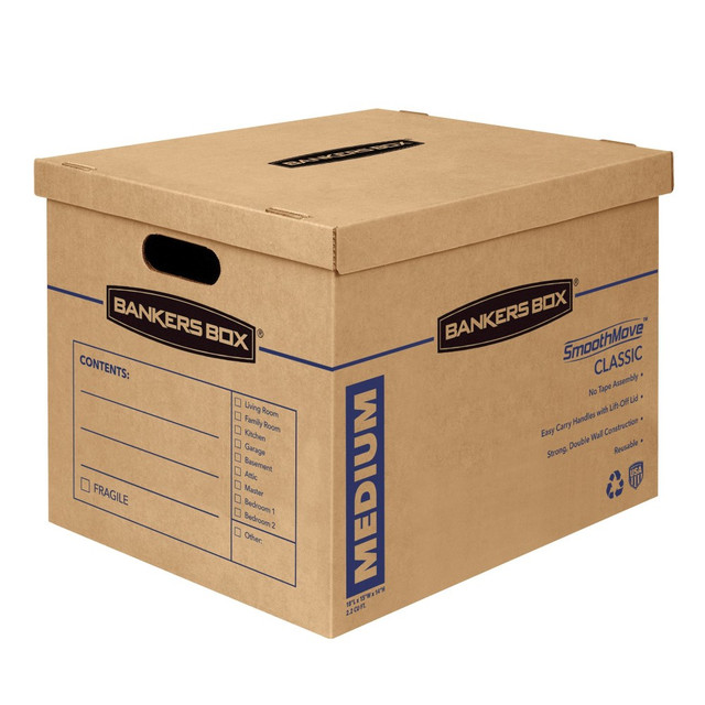 FELLOWES INC. 7717201 Bankers Box SmoothMove Classic Moving & Boxes With Lift-Off Lids, 14in x 15in x 18in, Kraft, Case Of 8