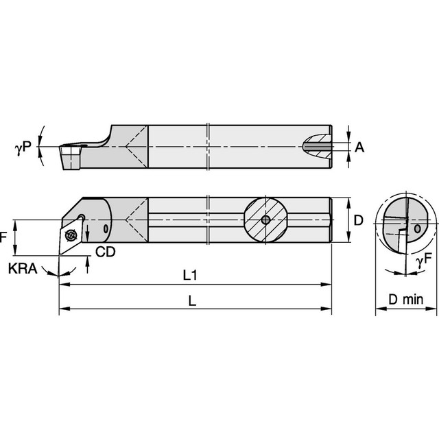 Widia 2827800 Indexable Boring Bars; Minimum Bore Diameter (Decimal Inch): 0.7650 ; Maximum Bore Depth (Decimal Inch): 4.3750 ; Toolholder Style: GCPI ; Tool Material: Carbide ; Shank Diameter (Decimal Inch): 0.6250 ; Hand of Holder: Right Hand