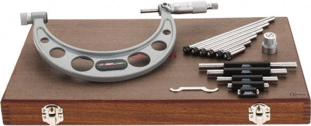 SPI CMS160809048 Mechanical Interchangeable Anvil Micrometer: 6" Range, 6 Anvils