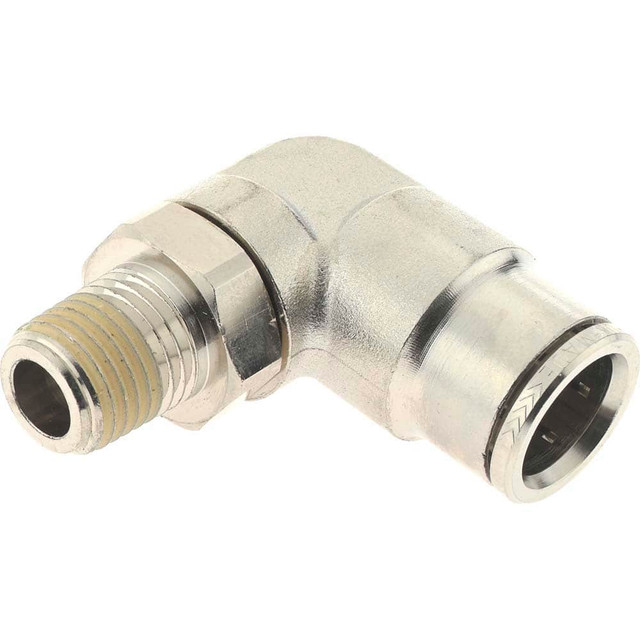 Norgren 124470728 Push-To-Connect Tube to Male & Tube to Male NPT Tube Fitting: Pneufit Swivel Male Elbow, 1/4" Thread, 1/2" OD