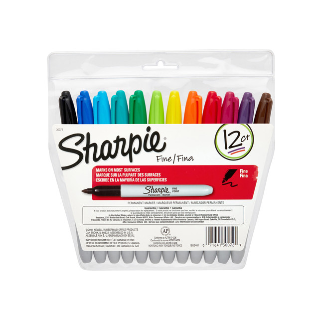 NEWELL BRANDS INC. 30072 Sharpie Permanent Fine-Point Markers, Assorted Colors, Pack Of 12