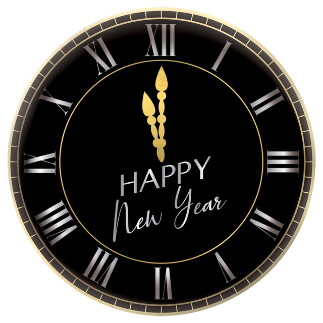 AMSCAN 431232  Happy New Years Melamine Clock Platters, 13-1/2in, Black, Set Of 4 Platters