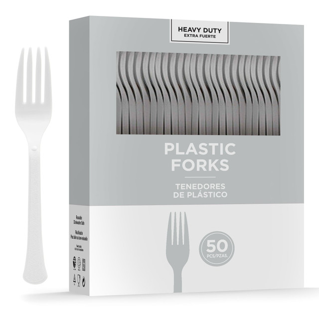 AMSCAN 8017.18  8017 Solid Heavyweight Plastic Forks, Silver, 50 Forks Per Pack, Case Of 3 Packs