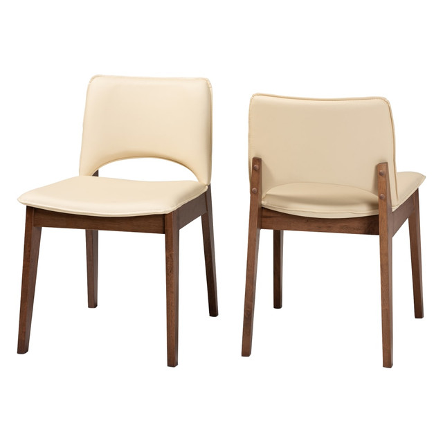 WHOLESALE INTERIORS, INC. 2721-11660 Baxton Studio Afton Dining Chairs, Beige/Walnut Brown, Set Of 2 Chairs WHOLESALE INTERIORS, INC. 2721-11660 Baxton Studio Afton Dining Chairs, Beige/Walnut Brown, Set Of 2 Chairs