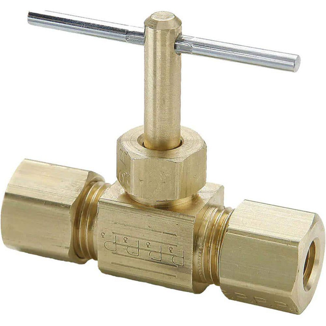 Parker NV105C-6 Needle Valve: Straight, 3/8" Pipe, Compression x Compression End, Brass Body