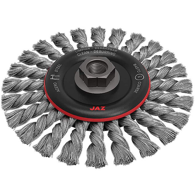 JAZ USA 31058B Wheel Brushes; Mount Type: Arbor Hole ; Wire Type: Knotted Standard Twist ; Outside Diameter (Inch): 4 ; Face Width (Inch): 1/2 ; Arbor Hole Thread Size: 1/2; 3/8 ; Shank Diameter (Inch): 1/4