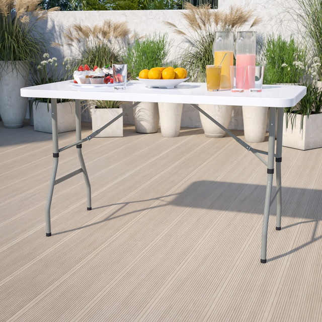 FLASH FURNITURE RB3050ADJ  Height-Adjustable Plastic Folding Table, 34inH x 29inW x 59-1/4inD, Granite White/Gray
