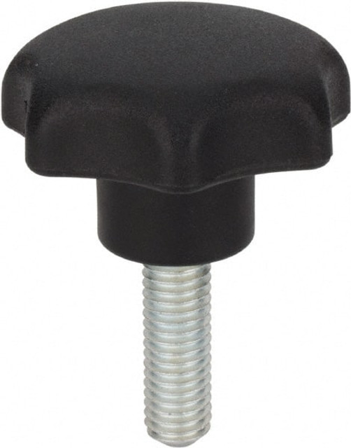 Morton Machine Works PHK-2535 Scalloped Knob: 40 mm Head Dia, 7 Points, Thermoplastic Elastomer, Black