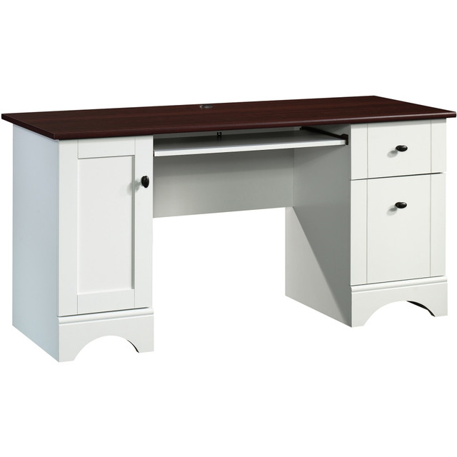 SAUDER WOODWORKING CO. 429449 Sauder Select 60inW Double-Pedestal Computer Desk, Soft White/Cherry