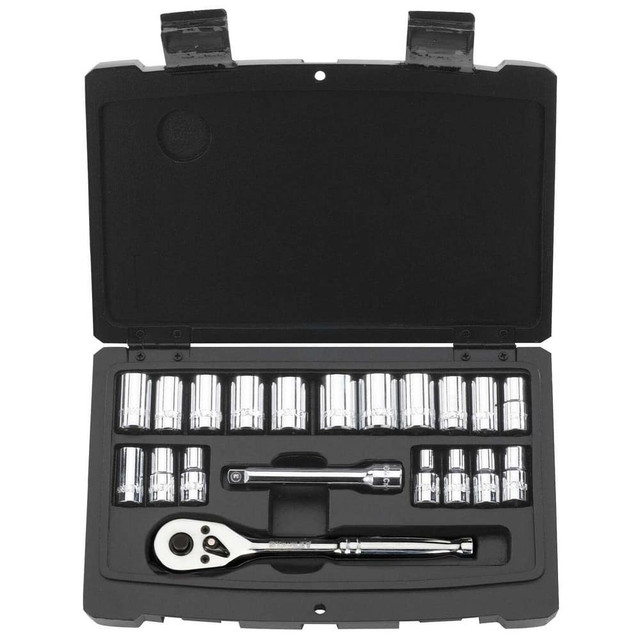 Stanley 92-802 Socket Sets; Set Type: Socket Set ; Drive Size: 1/4 in ; Maximum Socket Depth (Decimal Inch): 0.5000 ; Minimum Socket Depth (Decimal Inch): 0.1560 ; Material: Steel ; Number Of Pieces: 20