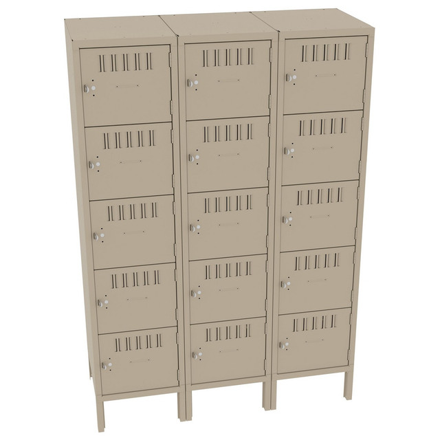 Tennsco BS5-151812-3-SN Lockers; Locker Style: 3-Wide ; Locker Configuration: 3-Wide ; Assembled: Yes ; Handle Type: Pull ; Cabinet Height Range: Full Height ; Locker Material: Steel