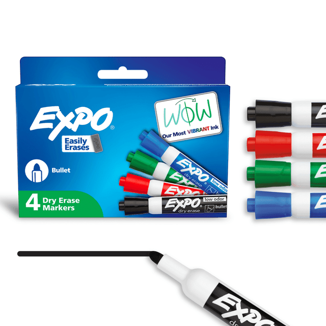 Create crisp, legible notes on your whiteboard without unpleasant odors in your classroom or conference room. EXPO dry-erase markers help make your presentation a pleasant experience for all.  Smooth-flowing Expo markers deliver crisp, consistent lines.  Low-odor design. Specially formulated ink has virtually no odor.  Chisel-point marker is usable on most non-porous surfaces.  Wipes off easily.  ACMI Certified AP Nontoxic. For detailed information see www.acmiart.org.  Less harsh chemicals - made with fewer harsh chemicals, or safer chemicals than typical alternatives, helping  reduce your use of and exposure to substances that may be more harmful to your health and the environment.