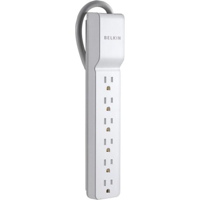 BELKIN, INC. BE106000-06-CM Belkin 6 Outlet Power Strip Surge Protector with 6ft Power Cord - 720 Joules - White - Receptacles: 6 x NEMA 5-15R - 720J BELKIN, INC. BE106000-06-CM Belkin 6 Outlet Power Strip Surge Protector with 6ft Power Cord - 720 Joules - White - Receptacles: 6 x NEMA 5-15R - 720J