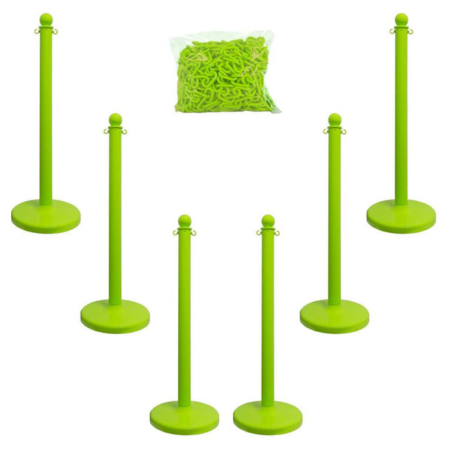 Mr. Chain 71014-6 Stanchion & Chain Kit: Plastic, Safety Green, 50' Long, 2" Wide