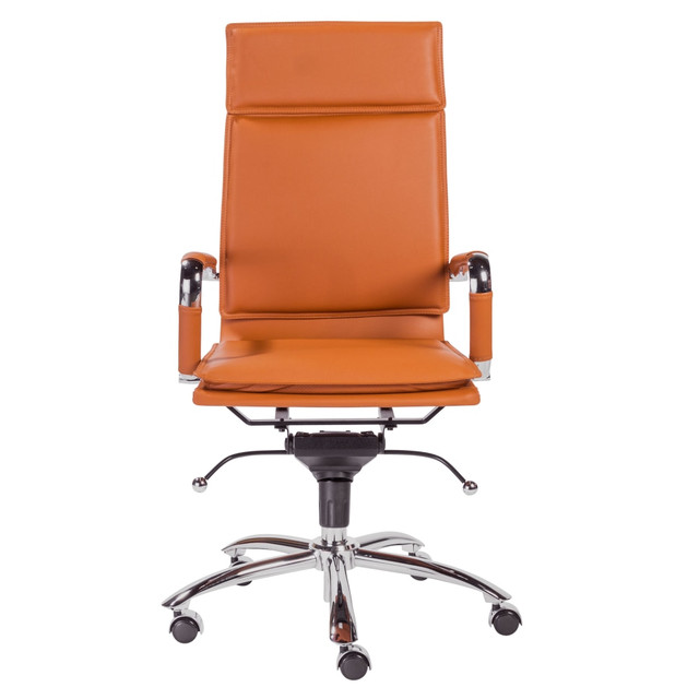 EURO STYLE, INC. 01264COG Eurostyle Gunar Pro Faux Leather High-Back Commercial Office Chair, Chrome/Cognac