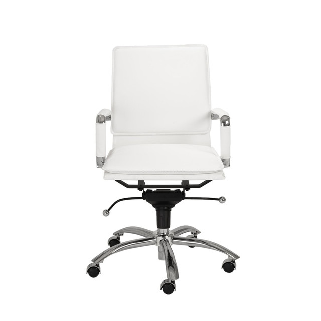 EURO STYLE, INC. Eurostyle 01263WHT  Gunar Pro Faux Leather Low-Back Commercial Office Chair, Chrome/White