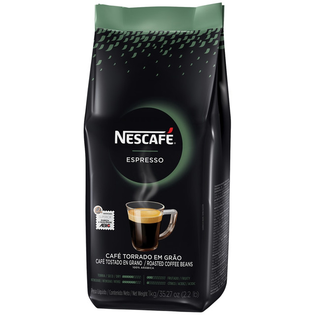 NESTLE WATERS NORTH AMERICA 24631 NESCAFE Espresso Whole Bean Coffee, 100% Arabica, Medium Roast Coffee, 2.2 Lb Bag, Box of 6 Bags