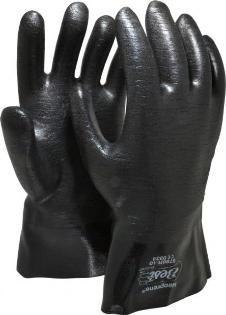 SHOWA 6780R-10 Chemical Resistant Gloves: Large, 26 mil Thick, Neoprene-Coated, Neoprene, Supported