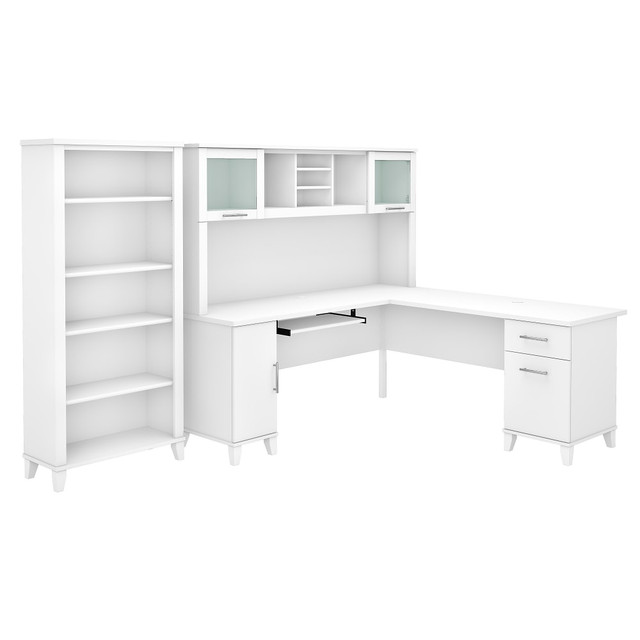BUSH INDUSTRIES INC. SET011WH Bush Furniture Somerset 72inW L-Shaped Desk With Hutch And 5-Shelf Bookcase, White, Standard Delivery
