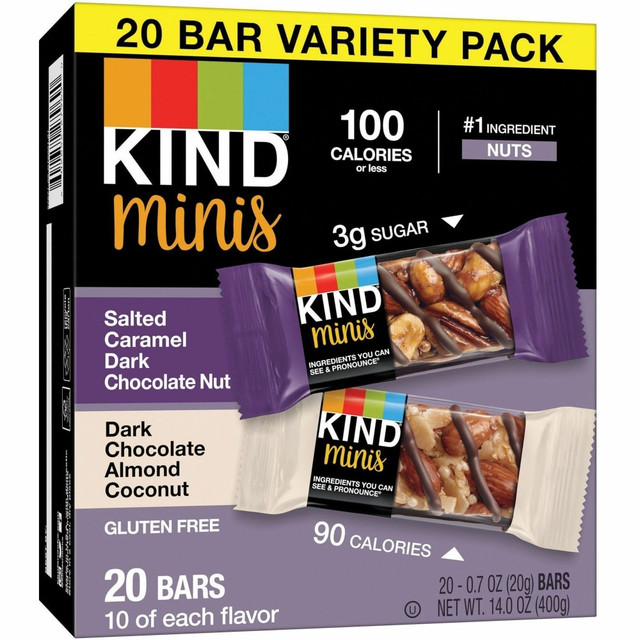 KIND INC. 27970 KIND Minis Dark Chocolate Nut Bars Variety - Trans Fat Free, Gluten-free, Low Glycemic, Low Sodium - Salted Caramel Dark Chocolate Nut, Dark Chocolate Almond Coconut - 0.70 oz - 20 / Pack KIND INC. 27970 KIND Minis Dark Chocolate Nut Bars Variety - Trans Fat Free, Gluten-free, Low Glycemic, Low Sodium - Salted Caramel Dark Chocolate Nut, Dark Chocolate Almond Coconut - 0.70 oz - 20 / Pack