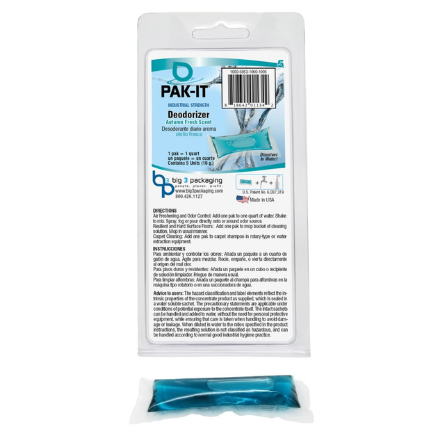 BIG 3 PACKAGING, LLC PAK58535-100 PAK-IT Industrial-Strength Deodorizer, Autumn Fresh, 1.6 Oz, Pack Of 5 Packets BIG 3 PACKAGING, LLC PAK58535-100 PAK-IT Industrial-Strength Deodorizer, Autumn Fresh, 1.6 Oz, Pack Of 5 Packets