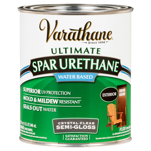 RUST-OLEUM CORPORATION 250141H Varathane Ultimate Water-Based Spar Urethane, 32 Oz, Crystal Clear Semi-Gloss, Pack Of 2 Cans