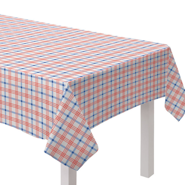 AMSCAN 572734  Summer Block Party Plaid Vinyl Tablecloth, 52in x 90in, Multicolor
