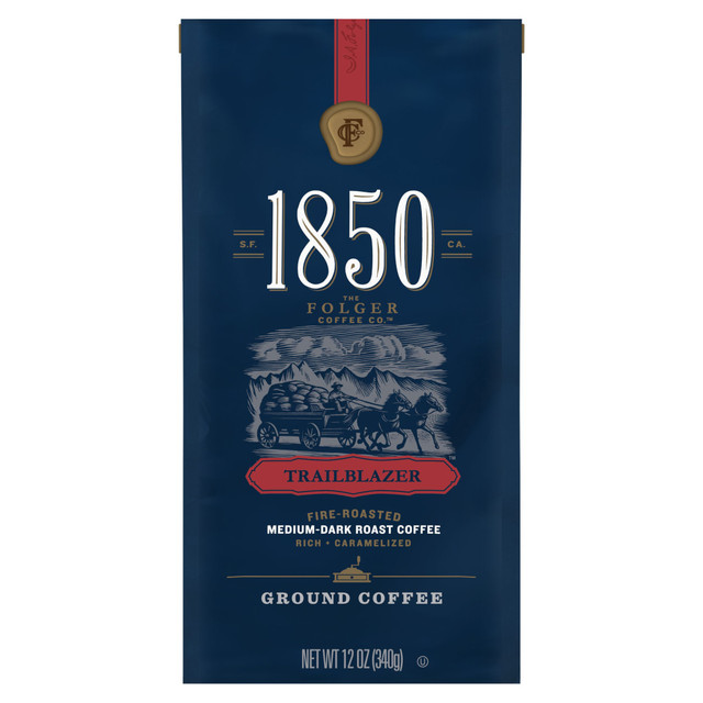 THE J.M. SMUCKER COMPANY Folgers 60515  1850 Ground Coffee, Medium-Dark Roast, TraiLb Perlazer, 12 Oz Per Bag, Carton Of 6 Bags