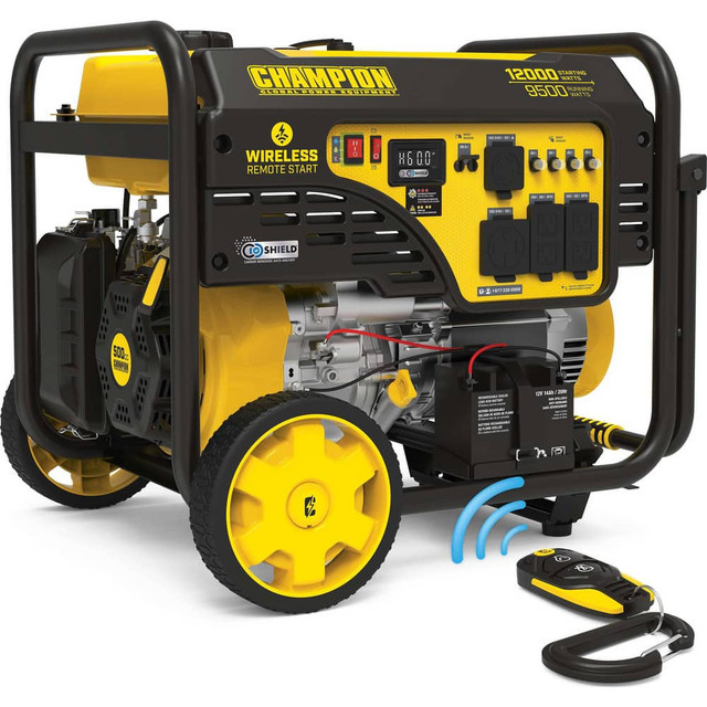 Champion Power Equipment 200929 Portable Power Generators; Starting Method: Remote; Electric; Recoil ; Running Watts: 9500kW ; Starting Watts: 12000kW ; Run Time Half Load: 8hr ; Number Of Outlets: 4.000