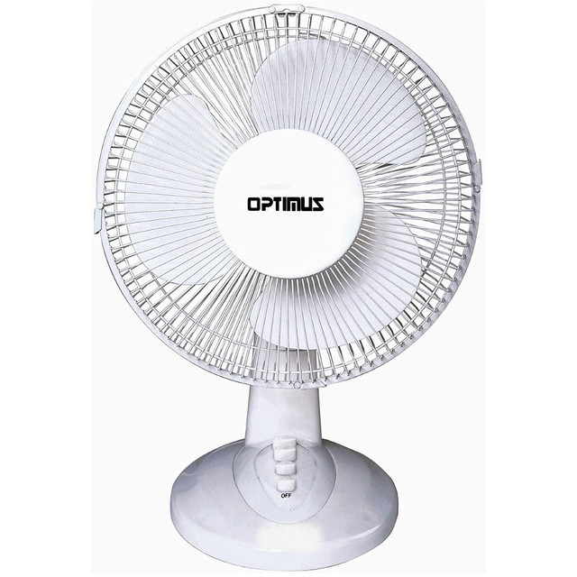 OPTIMUS ENTERPRISE, INC. 99578868M Optimus Oscillating Table Fan, 13in x 12in, White OPTIMUS ENTERPRISE, INC. 99578868M Optimus Oscillating Table Fan, 13in x 12in, White