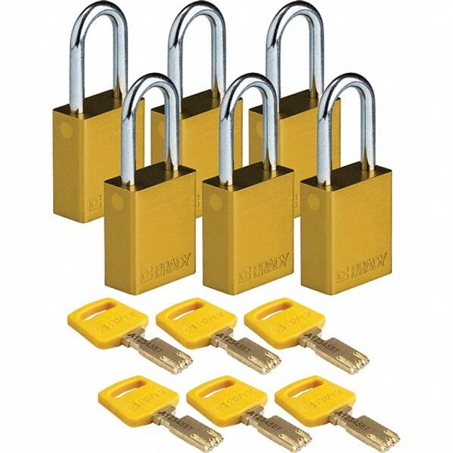 Brady 150219 Lockout Padlock: Keyed Different, Aluminum, 0.8" High, Steel Shackle, Yellow