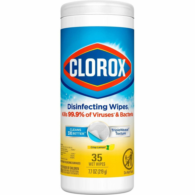THE CLOROX COMPANY 01594BD Clorox Disinfecting Cleaning Wipes - Ready-To-Use - Crisp Lemon Scent - Anti-bacterial, Textured, Bleach-free - Yellow - 35 Tub - 420 / Bundle THE CLOROX COMPANY 01594BD Clorox Disinfecting Cleaning Wipes - Ready-To-Use - Crisp Lemon Scent - Anti-bacterial, Textured, Bleach-free - Yellow - 35 Tub - 420 / Bundle