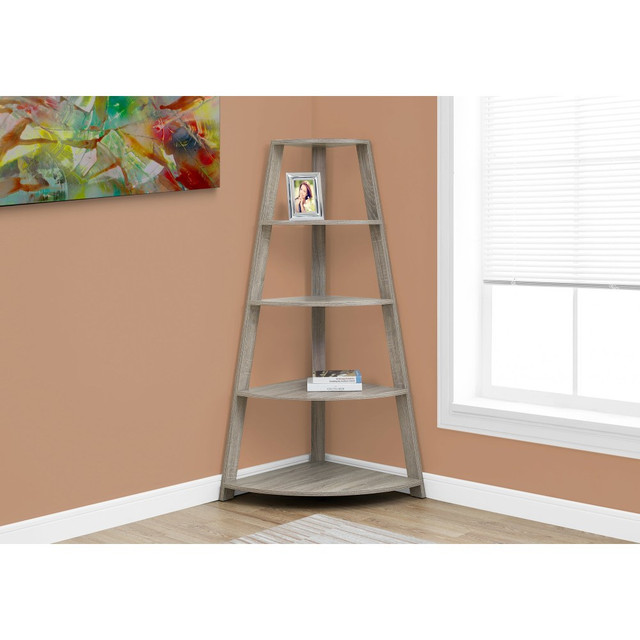 MONARCH PRODUCTS Monarch Specialties I 2424  60inH 4-Shelf Etagere Corner Bookcase, Dark Taupe