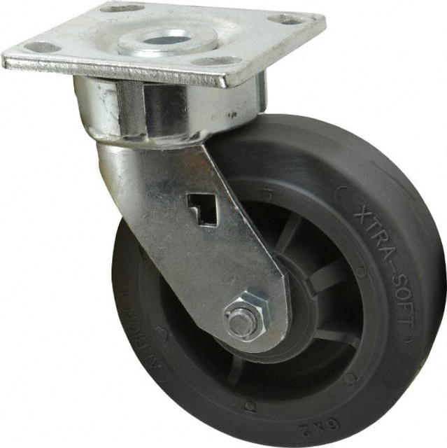 Albion 18XS06229S Swivel Top Plate Caster: Soft Rubber, 6" Wheel Dia, 2" Wheel Width, 600 lb Capacity, 7-1/2" OAH