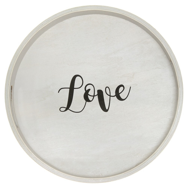 ALL THE RAGES INC HG2013-GYL Elegant Designs Decorative Round Serving Tray, 1-11/16inH x 13-3/4inW x 13-3/4inD, Gray Wash Love